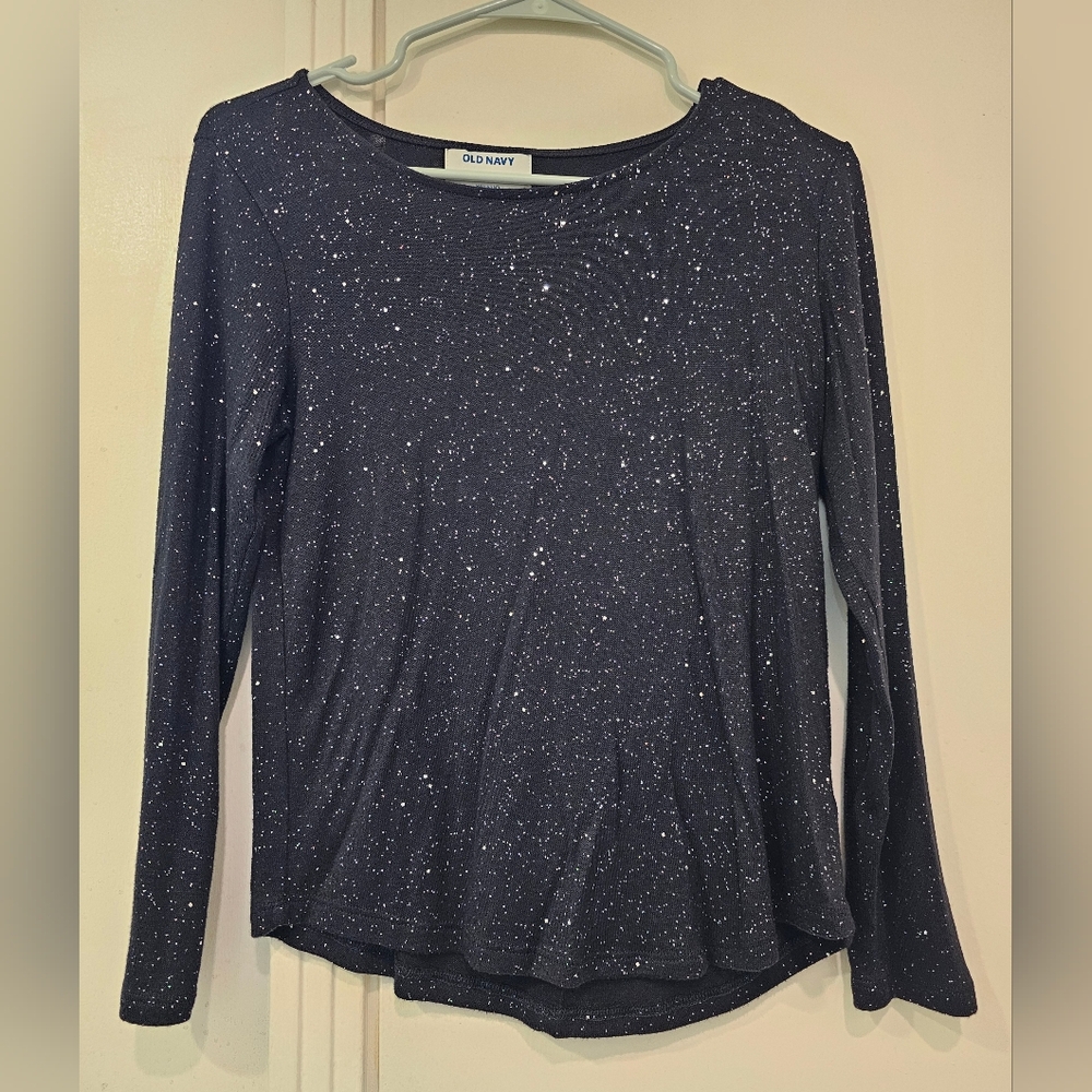 Old Navy Girls Dark Glittery Crew Neck Long Sleeve Tee